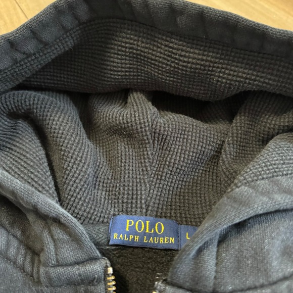 Polo Ralph Lauren Mens Black Full Zip Hoodie Red Pony Logo Waffle Lined Large - Picture 3 of 6